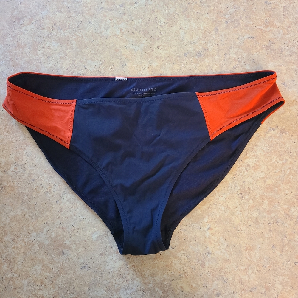 Athleta Orange and Navy Bikini Bottom in Size Large